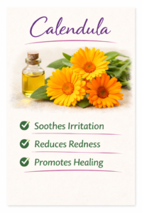 Calendula for glowing skin benefits: Soothes irritation, Reduces redness, Promotes healing